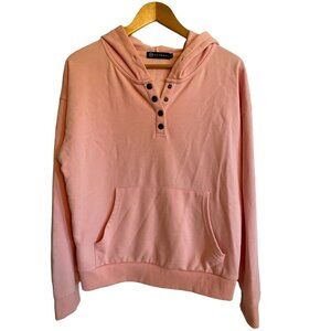 Ezymall Pink Hoodie Sweatshirt With Snaps & Kangaroo Pocket—Comfy & Stylish!